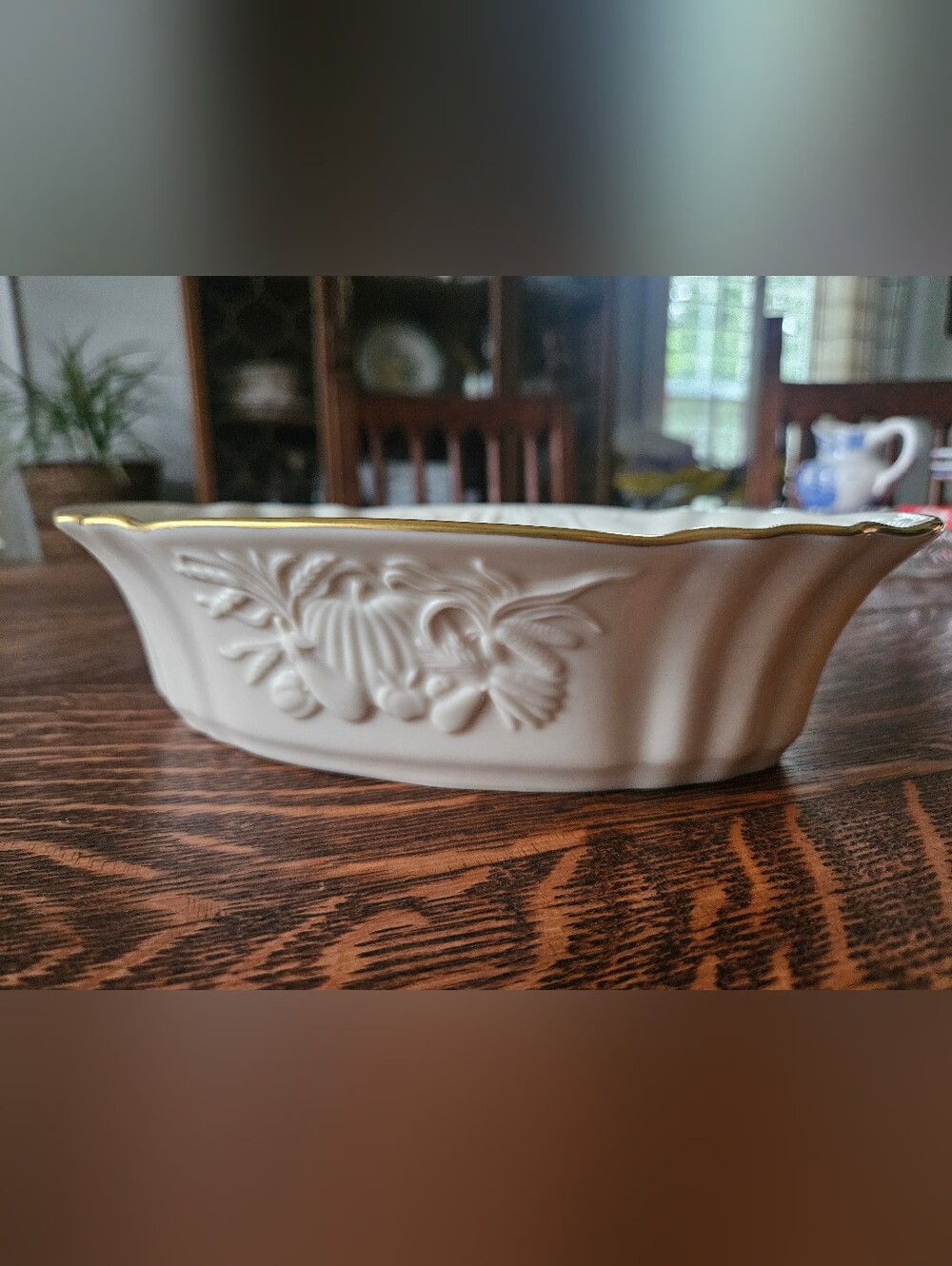 Lenox China Harvest Server Bowl Ivory Fine China 24K Gold Trim USA 8.5"